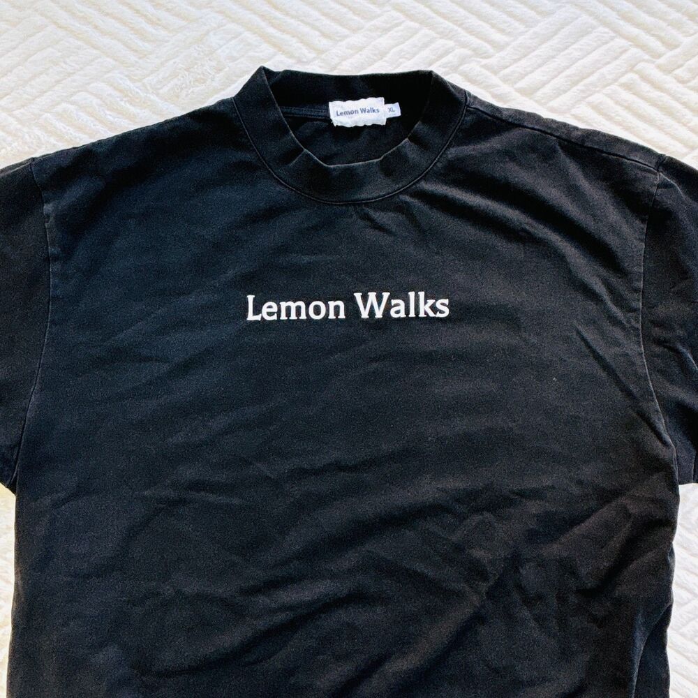 Lemon Walks XL Black Embroidered Logo Mock Neck Cotton T-Shirt Streetwear Tee
